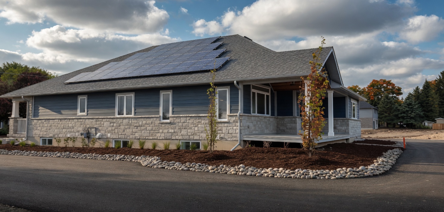 WrightHaven home with rooftop solar panels — full Net Zero with solar is our standard, not an upgrade