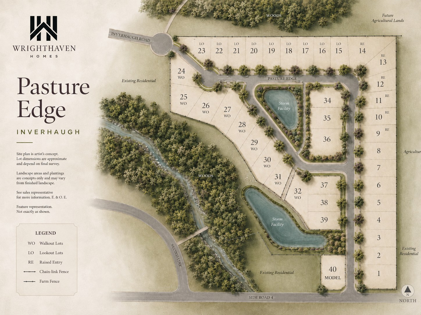 Pasture Edge community site plan showing numbered lots