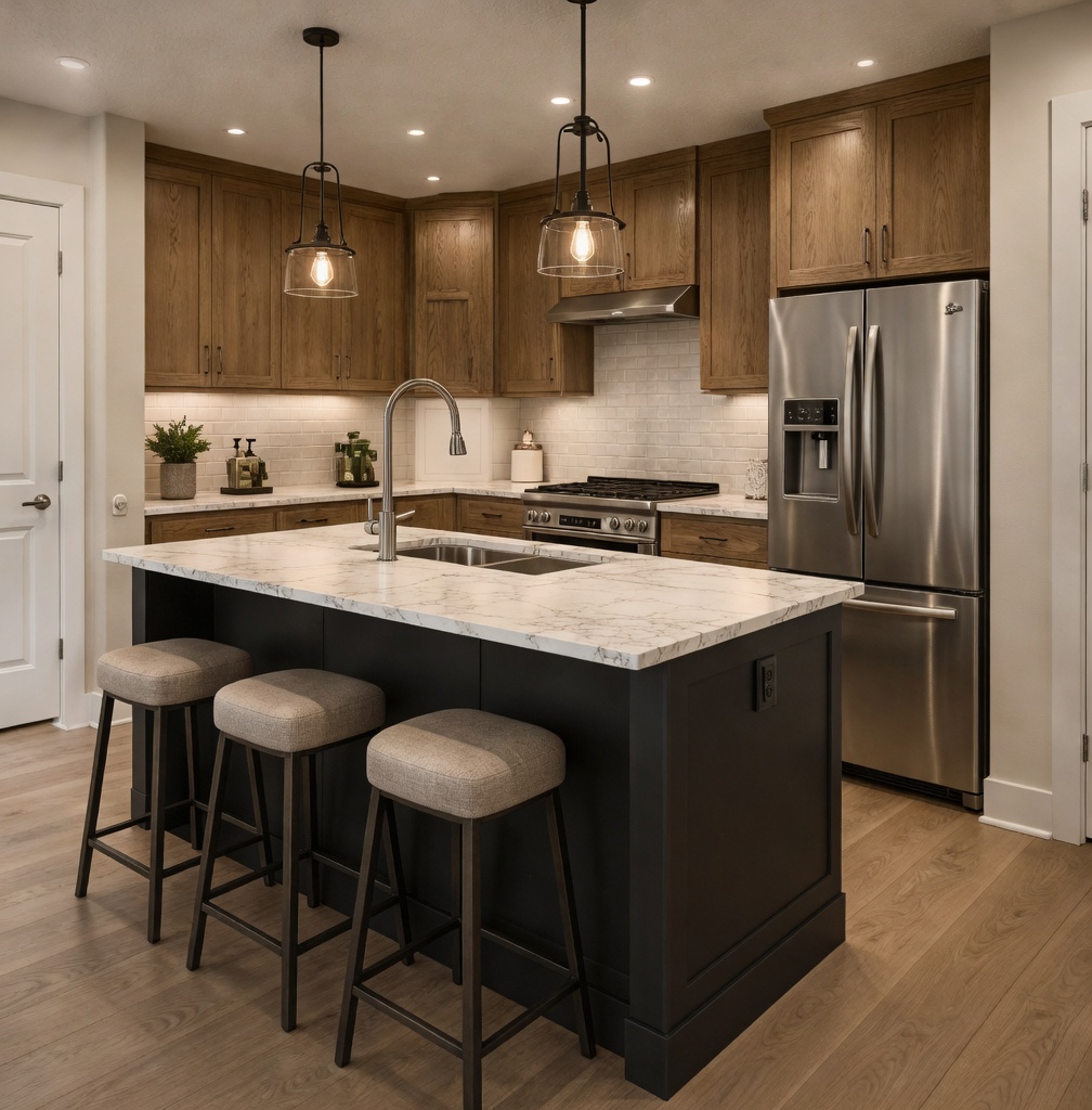 Quartz counters and island at The Pines